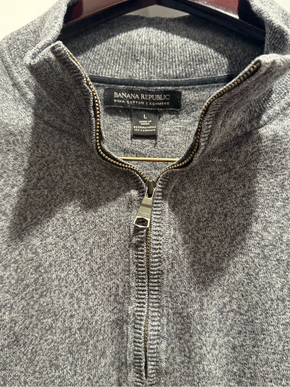 Banana Republic Men's Heather Gray Half-Zip Sweater - Pima Cotton/Cashmere Blend